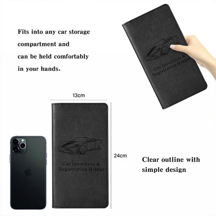 Car Registration and Insurance Holder - Premium PU Leather Vehicle Document Wallet - Slim Glove Box Organiser for Rego Papers, Logbook & ID Cards - Black