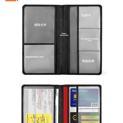Car Registration and Insurance Holder - Premium PU Leather Vehicle Document Wallet - Slim Glove Box Organiser for Rego Papers, Logbook & ID Cards - Black