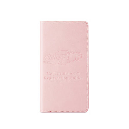 Car Registration and Insurance Holder - Premium PU Leather Vehicle Document Wallet - Slim Glove Box Organiser for Rego Papers, Logbook & ID Cards - Pink