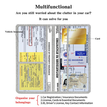 Car Registration and Insurance Holder - Premium PU Leather Vehicle Document Wallet - Slim Glove Box Organiser for Rego Papers, Logbook & ID Cards - Pink