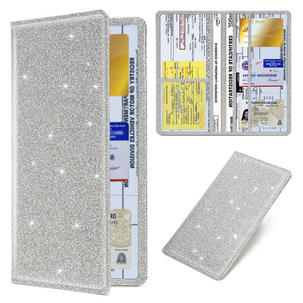 Car Registration and Insurance Holder Gold Glitter - Luxury Bling Vehicle Document Wallet - Slim Glove Box Organiser for Rego Papers, Logbook & ID Cards - Sparkle PU Leather