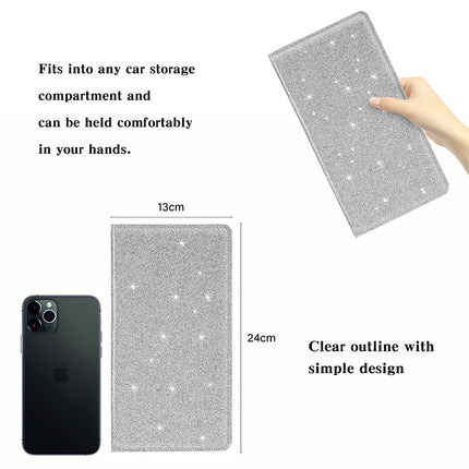 Car Registration and Insurance Holder Gold Glitter - Luxury Bling Vehicle Document Wallet - Slim Glove Box Organiser for Rego Papers, Logbook & ID Cards - Sparkle PU Leather