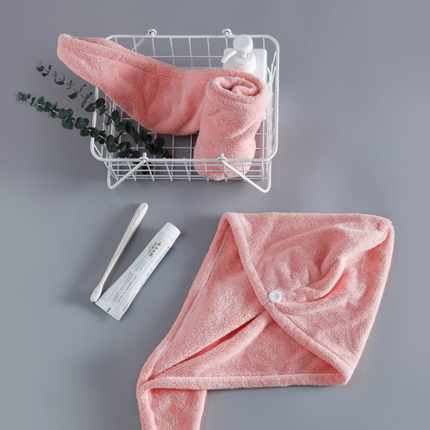 Soft Microfibre Hair Drying Towel Wrap - Super Absorbent Coral Fleece Turban with Secure Button - Quick Dry Bath Head Cap for Wet Hair & Spa - Crimson