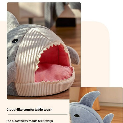 Novelty Shark Pet Cave Bed Enclosed Cozy Sleeping Nest for Cats and Small Dogs Soft Flannel Year Round Comfort Light Gray S Size