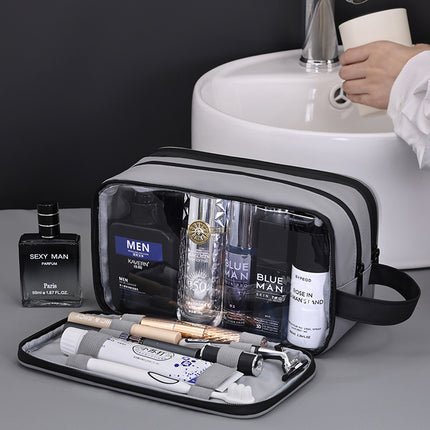 Large Waterproof Men's Toiletry Bag 3-Layer Travel Dopp Kit with Wet Dry Separation Portable Shower Organiser for Gym Business & Holiday Grey