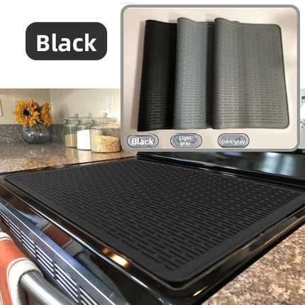 Silicone Stove Top Cover 71x50x0.2cm Heat Resistant Electric Cooktop Protector Mat for Kitchen Benchtop and Laundry Black