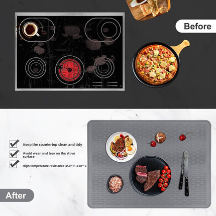 Silicone Stove Top Cover 76x53x0.25cm Heat Resistant Electric Cooktop Protector Mat for Kitchen Benchtop and Laundry Black