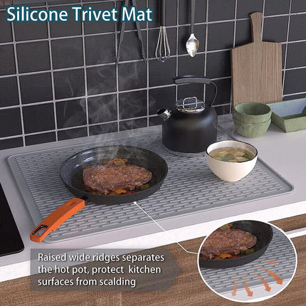 Silicone Stove Top Cover 92x52cm Heat Resistant Electric Cooktop Protector Mat for Kitchen Benchtop and Laundry Black