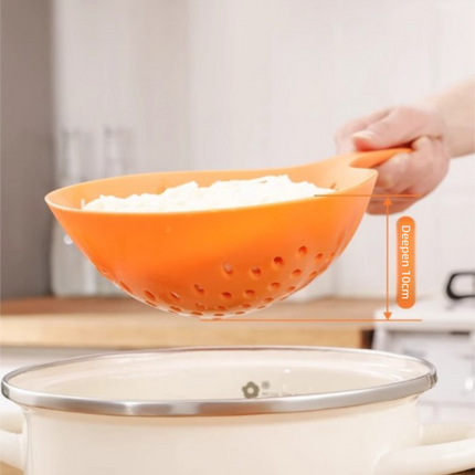 2 Pack Large Skimmer Slotted Spoon Colander Scoop - Long Handle Heat Resistant Food Strainer for Pasta, Noodles & Dumplings - White & Orange