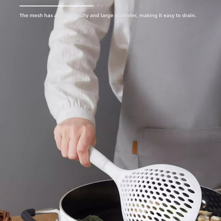 2 Pack Large Skimmer Slotted Spoon Colander Scoop - Long Handle Heat Resistant Food Strainer for Pasta, Noodles & Dumplings - White & Orange