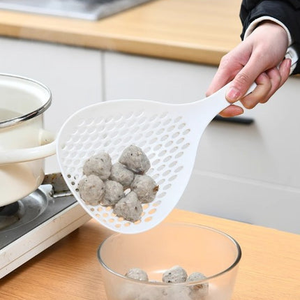 2 Pack Large Skimmer Slotted Spoon Colander Scoop - Long Handle Heat Resistant Food Strainer for Pasta, Noodles & Dumplings - White & Orange