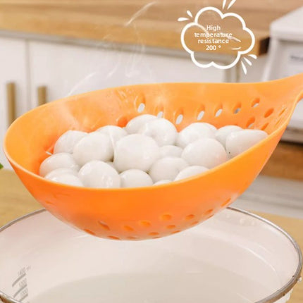 2 Pack Large Skimmer Slotted Spoon Colander Scoop - Long Handle Heat Resistant Food Strainer for Pasta, Noodles & Dumplings - White & Orange