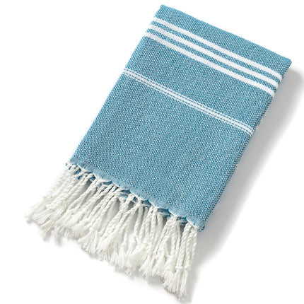 3 Pack Turkish Style Beach Towel Set 90x180cm - Quick Dry Lightweight Large Peshtemal Bath Sheet with Tassels - Brown, Blue&Orange