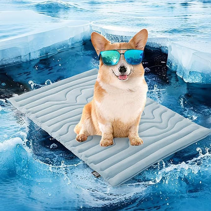 2 Pack Large Dog Cooling Mat 122x71cm - Reversible Self Cooling & Warm Pet Bed Pad - Beige & Bipolar Blue Crate Liner for Big Breeds up to 35kg