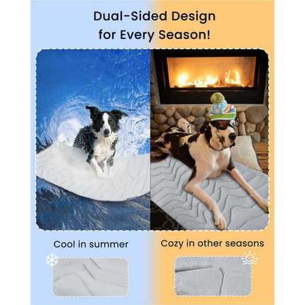 2 Pack Extra Large Dog Cooling Mat 150x101cm - Reversible Self Cooling & Warm Pet Bed Pad - Beige & Bipolar Blue Crate Liner for Giant Breeds up to 45kg