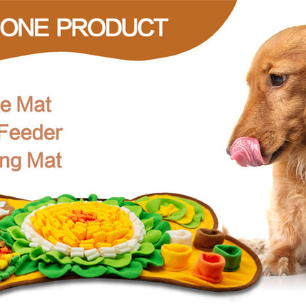 Interactive Dog Snuffle Mat Bone Shape 64x43cm - Slow Feeder & Foraging Puzzle Toy - Golden Yellow Fleece Nosework Pad for Anxiety Relief & Mental Stimulation