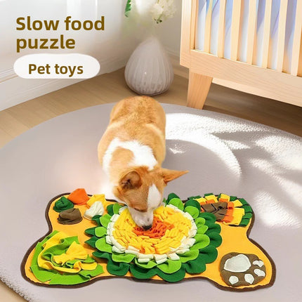 Interactive Dog Snuffle Mat Bone Shape 64x43cm - Slow Feeder & Foraging Puzzle Toy - Golden Yellow Fleece Nosework Pad for Anxiety Relief & Mental Stimulation
