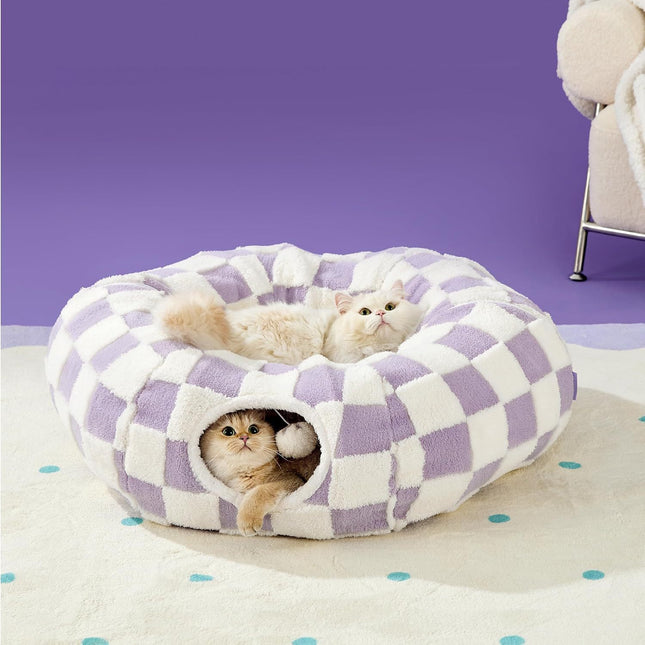 2-In-1 Cat Tunnel Bed Purple Daisy 80cm