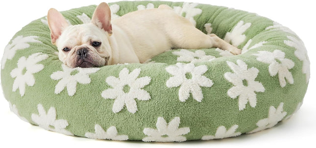 50cm Round Pet Bed Green Daisy Design (Season Comfort)