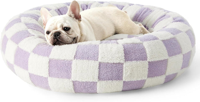 50cm Round Pet Bed Purple & White Checkerboard (Season Comfort)