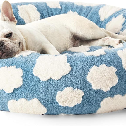 50cm Round Pet Bed Purple & White Checkerboard - Soft Plush Donut Cuddler for Small Dogs & Cats - Calming Anxiety Relief & All-Season Comfort