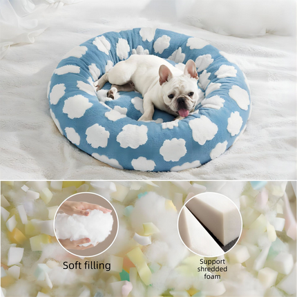 50cm Round Pet Bed Purple & White Checkerboard - Soft Plush Donut Cuddler for Small Dogs & Cats - Calming Anxiety Relief & All-Season Comfort