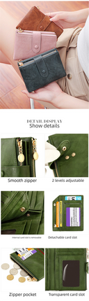 Ladies Compact Wallet Soft Vegan Leather Tri-Fold Purse Double Zipper Coin Pocket with Removable Card Holder High Capacity Multi Slots Red
