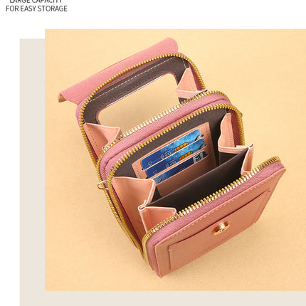 Women's Crossbody Phone Bag with Clear Touch Screen Window PU Leather Wallet Purse Multi-Pocket Shoulder Handbag Adjustable Strap Card Holder Red