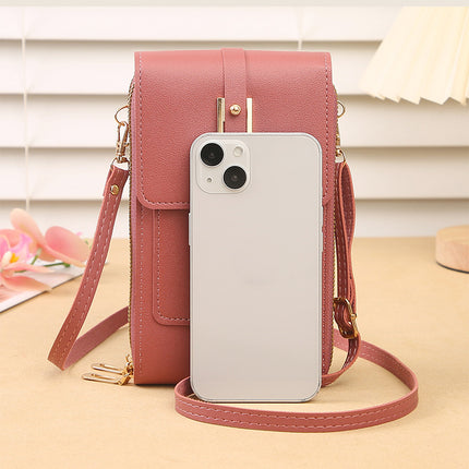 Women's Crossbody Phone Bag with Clear Touch Screen Window PU Leather Wallet Purse Multi-Pocket Shoulder Handbag Adjustable Strap Card Holder Red
