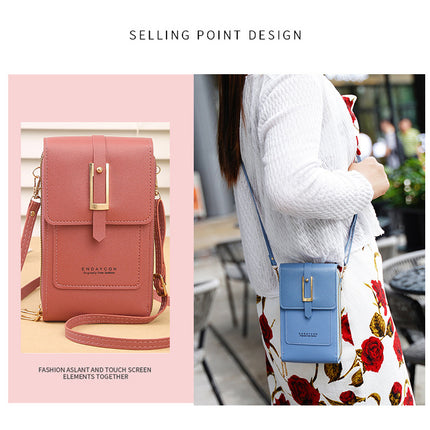 Women's Crossbody Phone Bag with Clear Touch Screen Window PU Leather Wallet Purse Multi-Pocket Shoulder Handbag Adjustable Strap Card Holder Brown