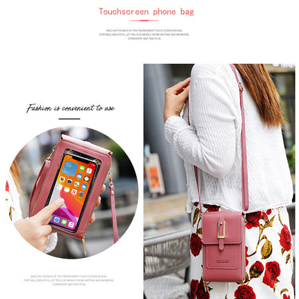 Women's Crossbody Phone Bag with Clear Touch Screen Window PU Leather Wallet Purse Multi-Pocket Shoulder Handbag Adjustable Strap Card Holder Brown