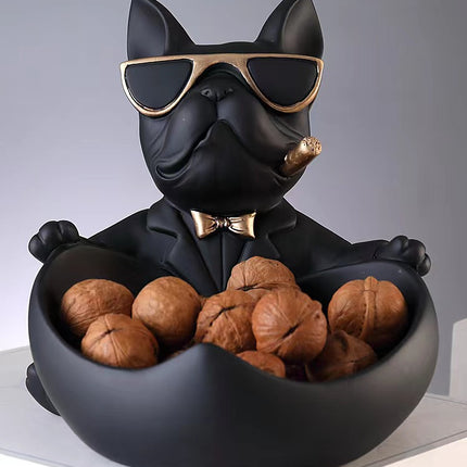 Cool French Bulldog Storage Figurine Resin Statue Key Bowl Candy Dish Entryway Organiser Modern Home Decor Gift Black