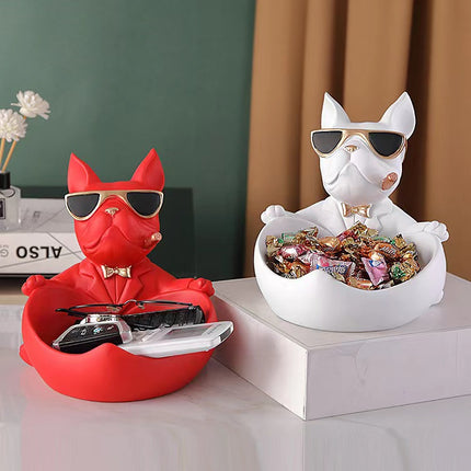 French Bulldog Pushing Wheelbarrow Storage Figurine Resin Statue Key Bowl Candy Dish Entryway Organiser Home Decor Gift Black