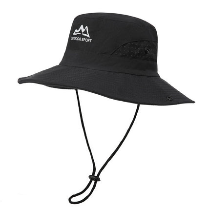 Wide Brim Sun Hat Waterproof UV Protection Boonie Bucket Cap Mesh Breathable for Fishing Hiking Camping Outdoor Black