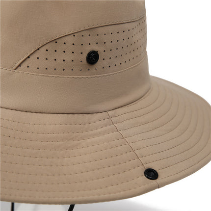Wide Brim Sun Hat Waterproof UV Protection Boonie Bucket Cap Mesh Breathable for Fishing Hiking Camping Outdoor Beige