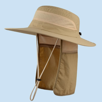 Wide Brim Sun Hat with Neck Flap UPF 50+ Protection Quick Dry Safari Cap Mesh Breathable for Fishing Gardening Hiking Outdoor Khaki