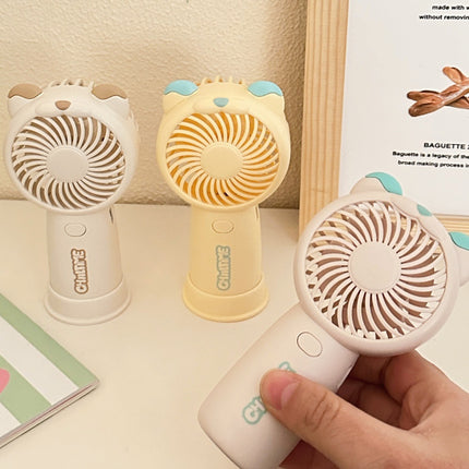 Mini Handheld Fan Rechargeable Portable Personal Cooling Device Cute Bear Design 3 Speed Adjustable with Stand Lanyard for Travel Kids Office Yellow