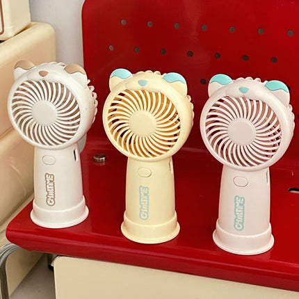 Mini Handheld Fan Rechargeable Portable Personal Cooling Device Cute Bear Design 3 Speed Adjustable with Stand Lanyard for Travel Kids Office Beige