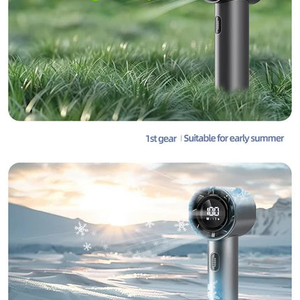 High Speed Handheld Turbo Fan Light Luxury Grey 3 Adjustable Speeds LED Display Portable Personal Cooling Fan Rechargeable for Travel Office Outdoor
