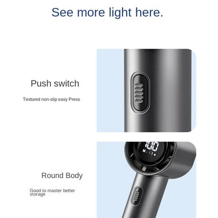 High Speed Handheld Turbo Fan Light Luxury Grey 3 Adjustable Speeds LED Display Portable Personal Cooling Fan Rechargeable for Travel Office Outdoor