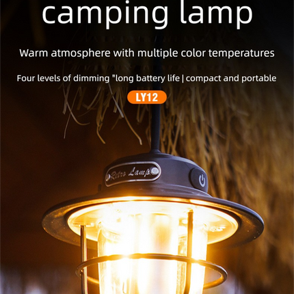Retro LED Camping Lantern Rechargeable Pinecone Light Dimmable 4 Modes IPX4 Waterproof Hanging Tent Lamp for Outdoor Hiking Fishing Khaki