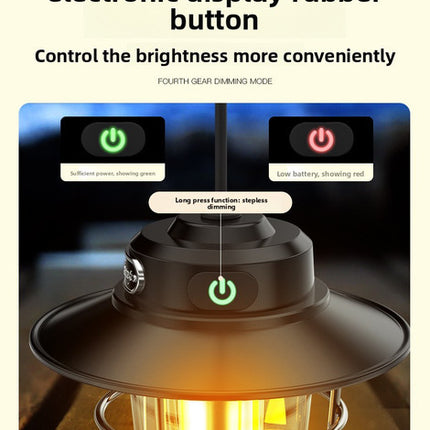 Retro LED Camping Lantern Rechargeable Pinecone Light Dimmable 4 Modes IPX4 Waterproof Hanging Tent Lamp for Outdoor Hiking Fishing Khaki