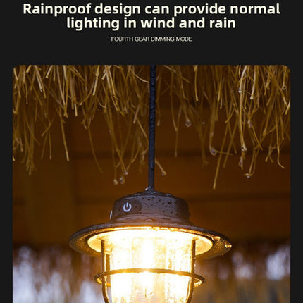 Retro LED Camping Lantern Rechargeable Pinecone Light Dimmable 4 Modes IPX4 Waterproof Hanging Tent Lamp for Outdoor Hiking Fishing Khaki