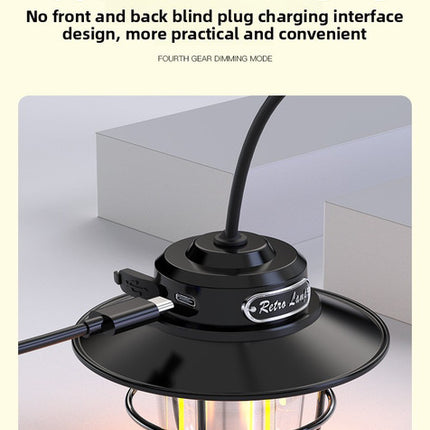 Retro LED Camping Lantern Rechargeable Pinecone Light Dimmable 4 Modes IPX4 Waterproof Hanging Tent Lamp for Outdoor Hiking Fishing Black