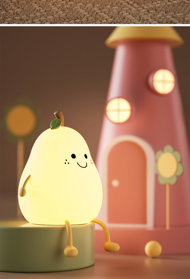 Cute Pear Night Light Squishy Silicone Nursery Lamp Rechargeable LED