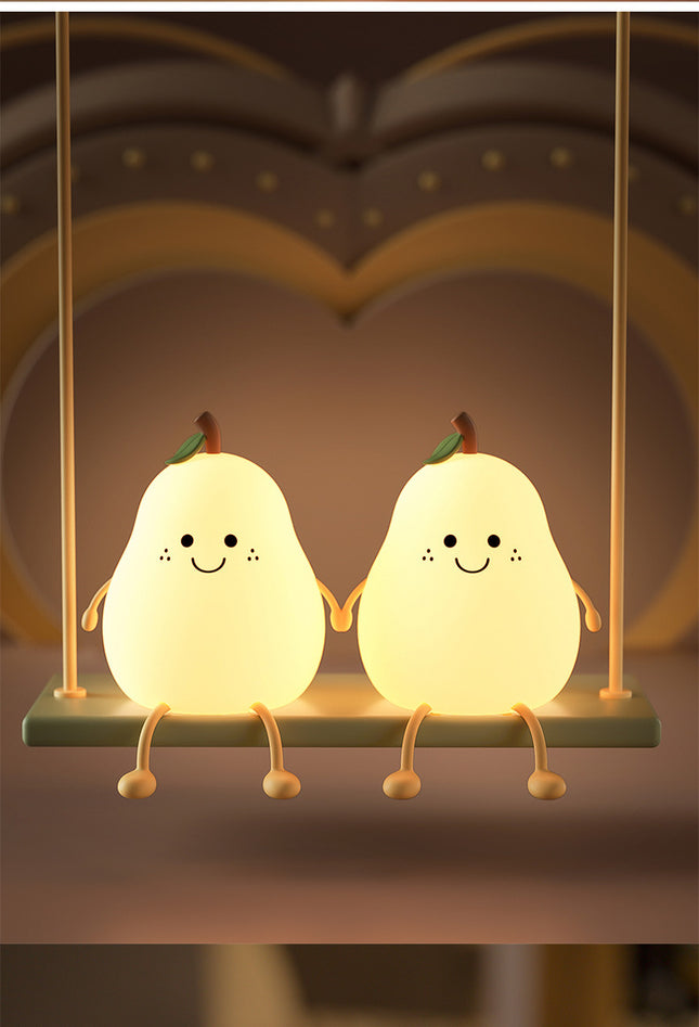 Cute Pear Night Light Squishy Silicone Nursery Lamp Rechargeable LED