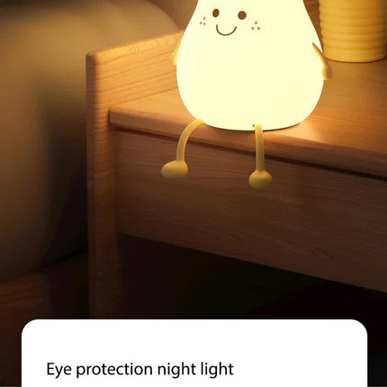 Cute Pear Night Light Squishy Silicone Nursery Lamp Rechargeable LED Bedside Light with Timer 7 Colour Changing Tap Control for Kids Baby Bedroom Gift