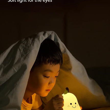 Cute Pear Night Light Squishy Silicone Nursery Lamp Rechargeable LED Bedside Light with Timer 7 Colour Changing Tap Control for Kids Baby Bedroom Gift
