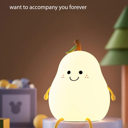Cute Pear Night Light Squishy Silicone Nursery Lamp Rechargeable LED Bedside Light with Timer 7 Colour Changing Tap Control for Kids Baby Bedroom Gift