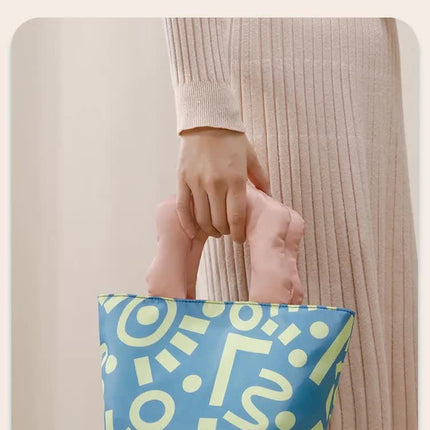 Insulated Lunch Bag Tote Fashion Graffiti Print with Soft Padded Handle Waterproof Thermal Cooler Bento Case for Work School and Picnics Blue with Green Handle